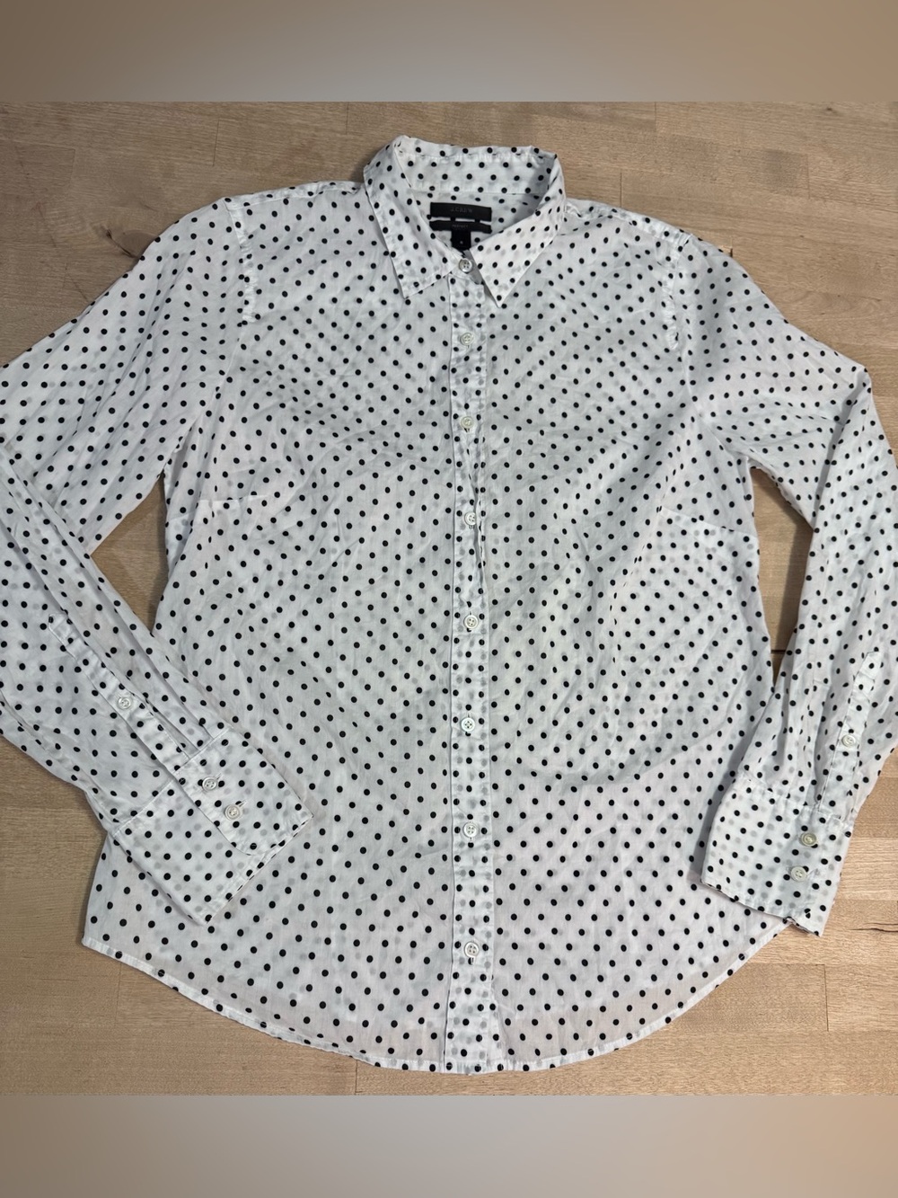 J. Crew the perfect Button-Up Shirt white with Black Polka Dots